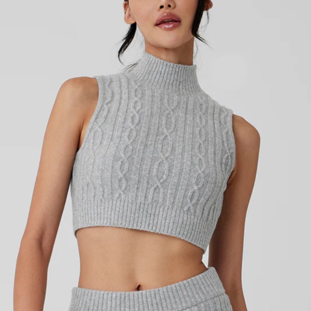 Alo Cable Knit Crop Top - Ivory - M